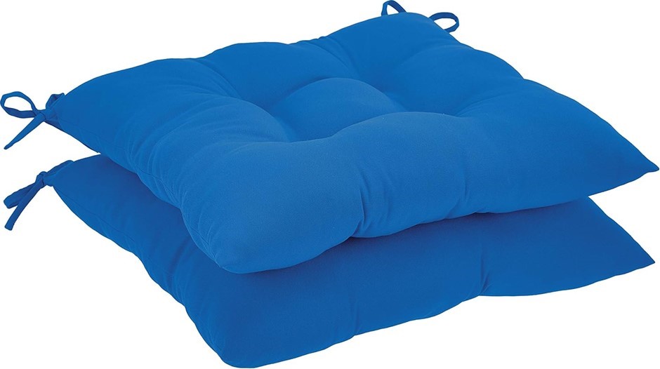AMAZON BASICS Tufted Outdoor Square Seat Patio Cushion - Pack of 2, Blue, 4