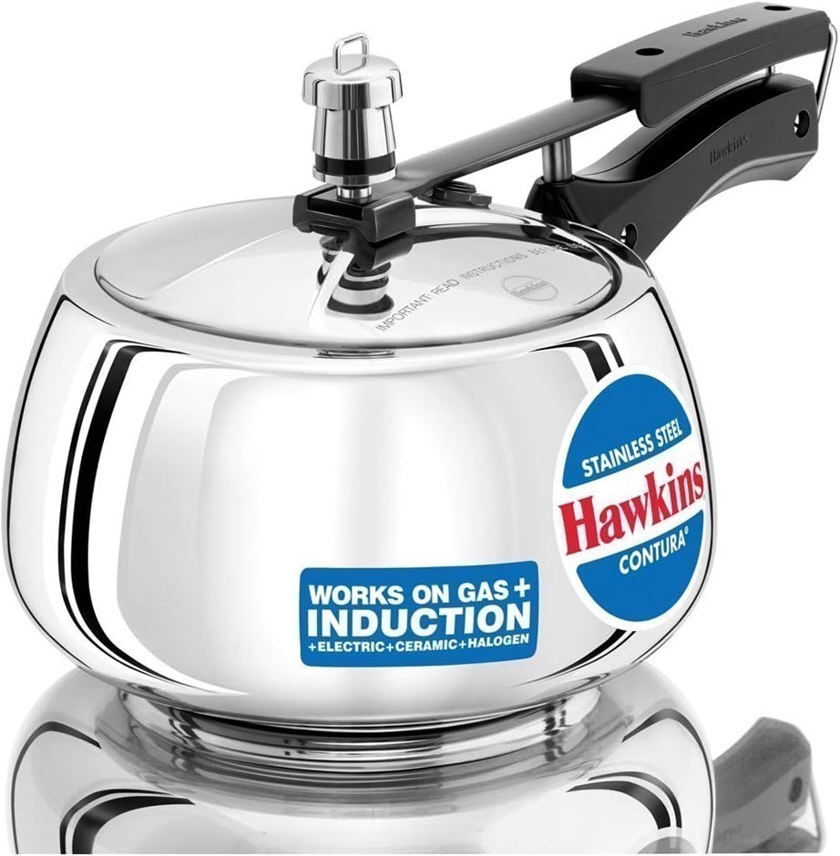 HAWKINS Contura Stainless Steel Pressure Cooker, 3.0 Liter Capacity.