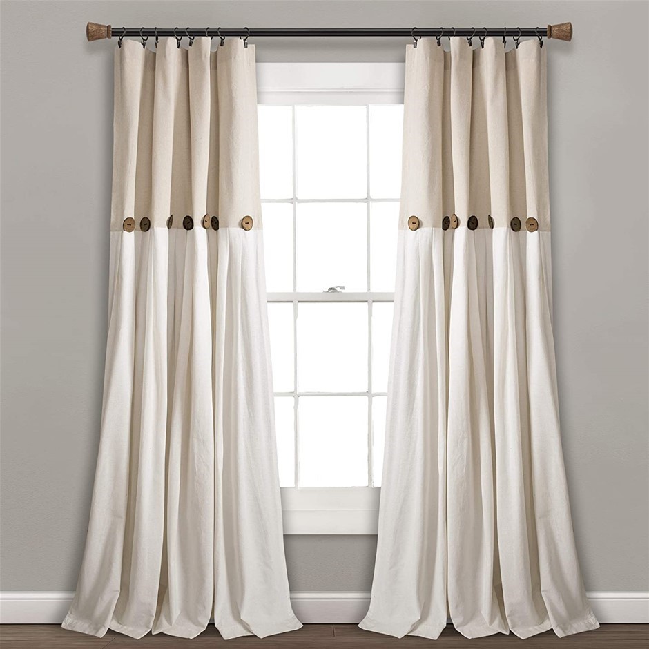 2 X LUSH DECOR Linen Button Window Curtain Single Panel, 2.13L x 1.02W metr