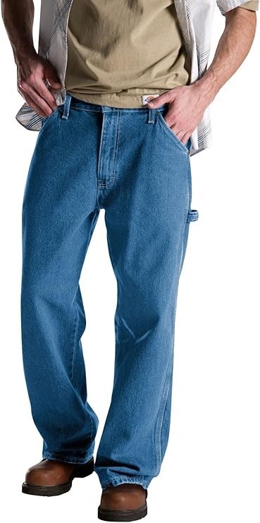 DICKIES Men's Relaxed Carpenter Jean, Size 38x34, Stone Washed Indigo Blue,