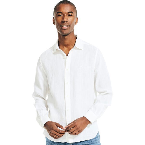 NAUTICA Men's Solid Linen Shirt, Size XS, White (1BW), W25230. RRP: $119.95