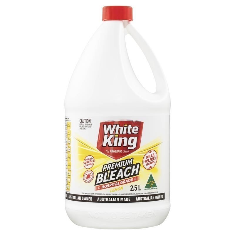4 x WHITE KING All Purpose Bleach, Lemon, 2.5L. NB: Dented.