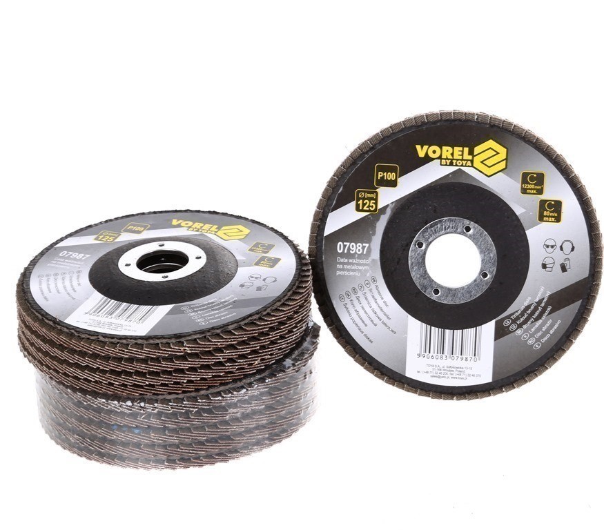 10 x VOREL Flap Discs 125mm, Grit P100.