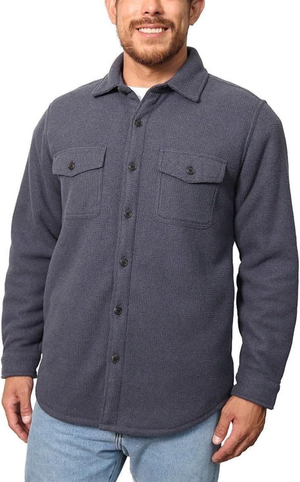 FREEDOM FOUNDRY Men's Fleece Shirt Jacket, Size L, Navy.