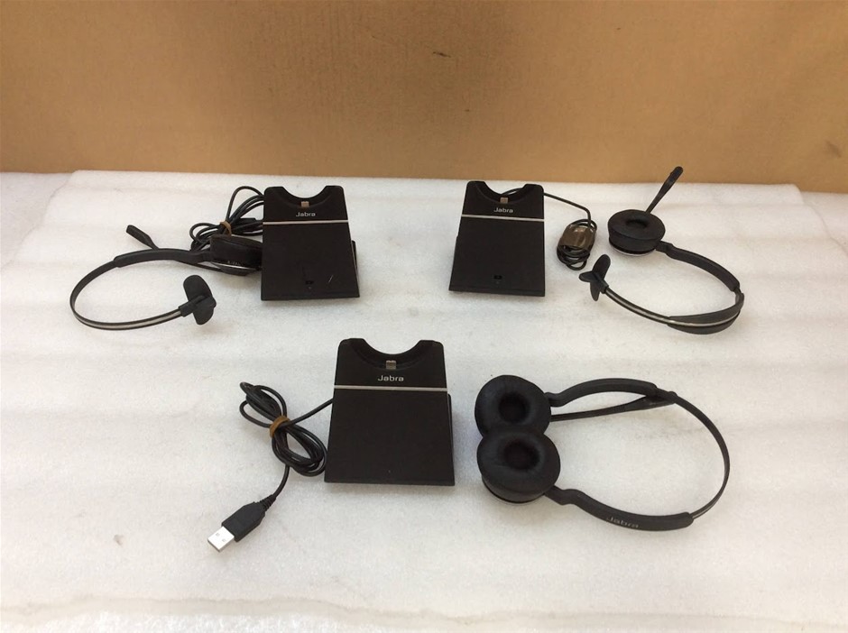 Jabra E65 Wireless Headset System With Charging Stand (Lot of 3)