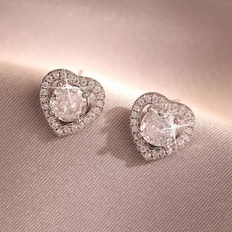 Designer Simulated Diamond Love Heart Earrings in Silver