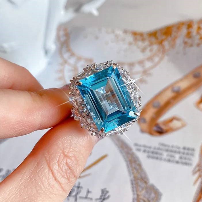 Designer Simulated Blue Diamond Rectangular Statement Ring