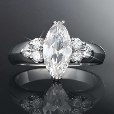 Stunning Rhodium Plated Simulated Diamond Ring - US Size 7