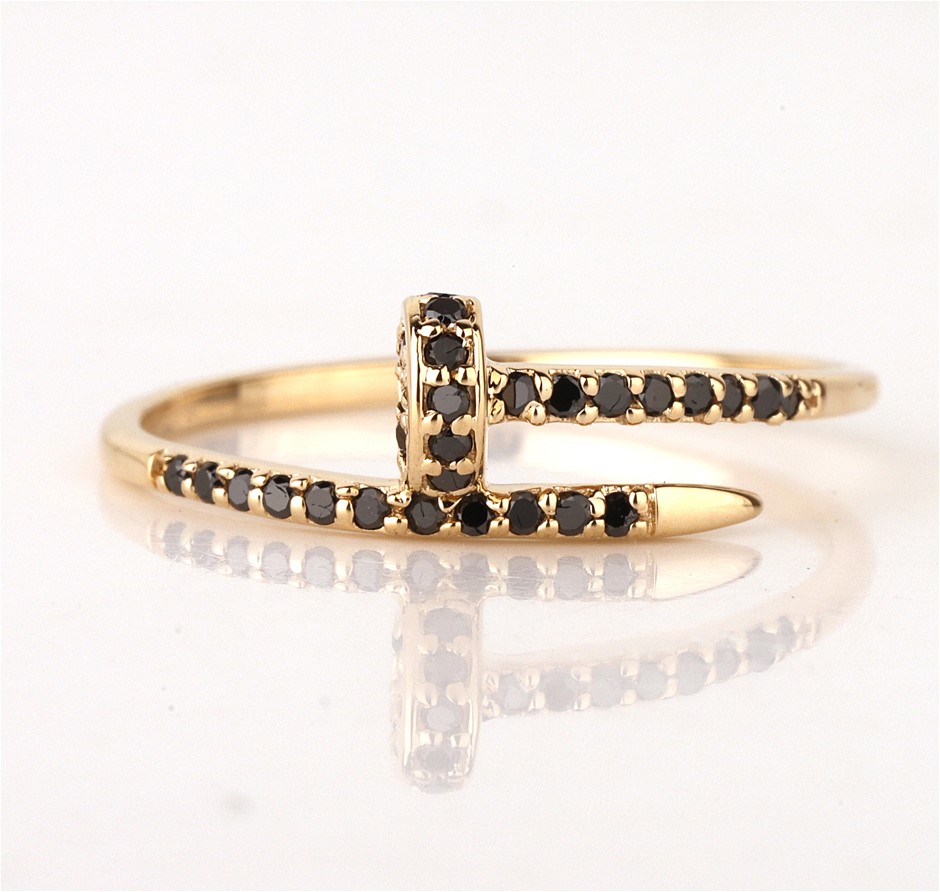 Yellow Gold Natural Black Diamond & Diamond Ring with valuation