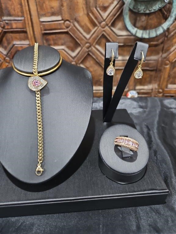 3pcsx18KGoldFilled/Italy Stamped Yellow Bracelet & Ring & Earring-