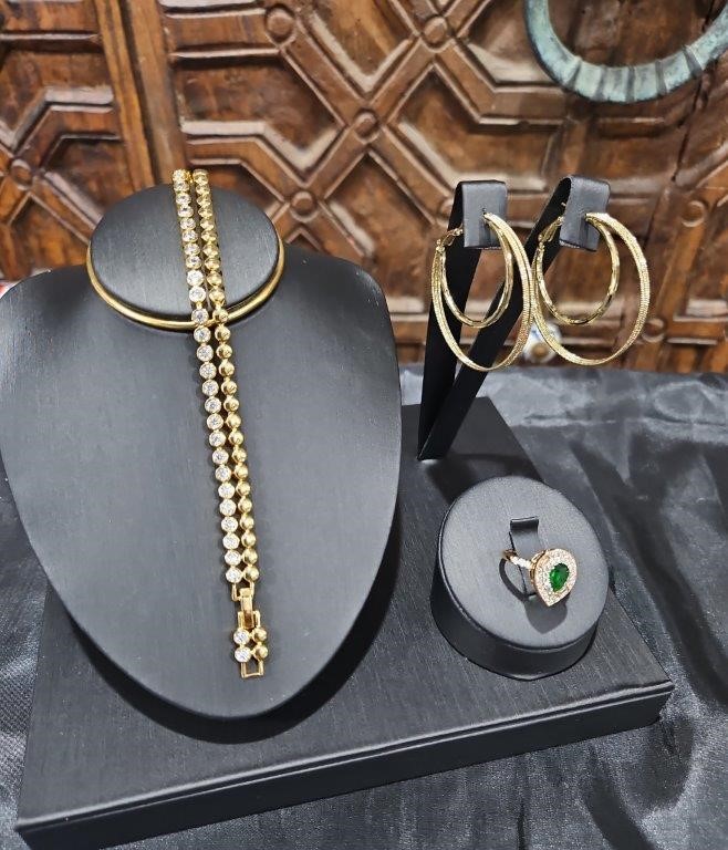 3pcsx18KGoldFilled/Italy Stamped Yellow Bracelet & Ring & Earring-