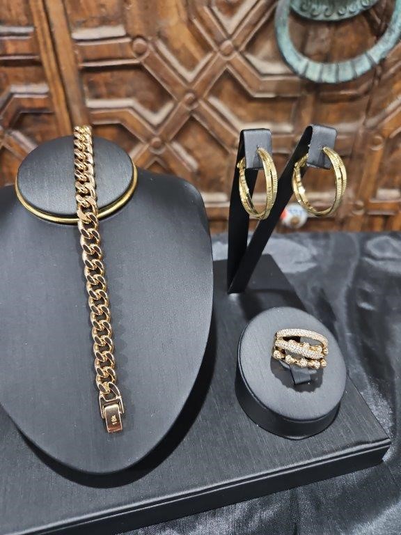 3pcsx18KGoldFilled/Italy Stamped Yellow Bracelet & Ring & Earring-