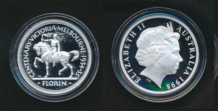 Australia: 1998/1934 Melbourne Centenary florin 20c Silver Masterpiece