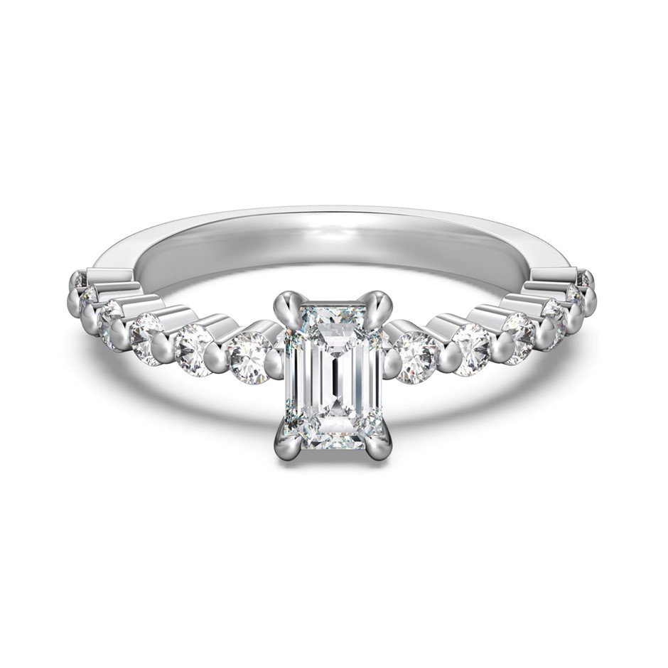 0.6ct Rectangle GRA Certified Moissanite 925 Sterling Silver Ring - Size 8