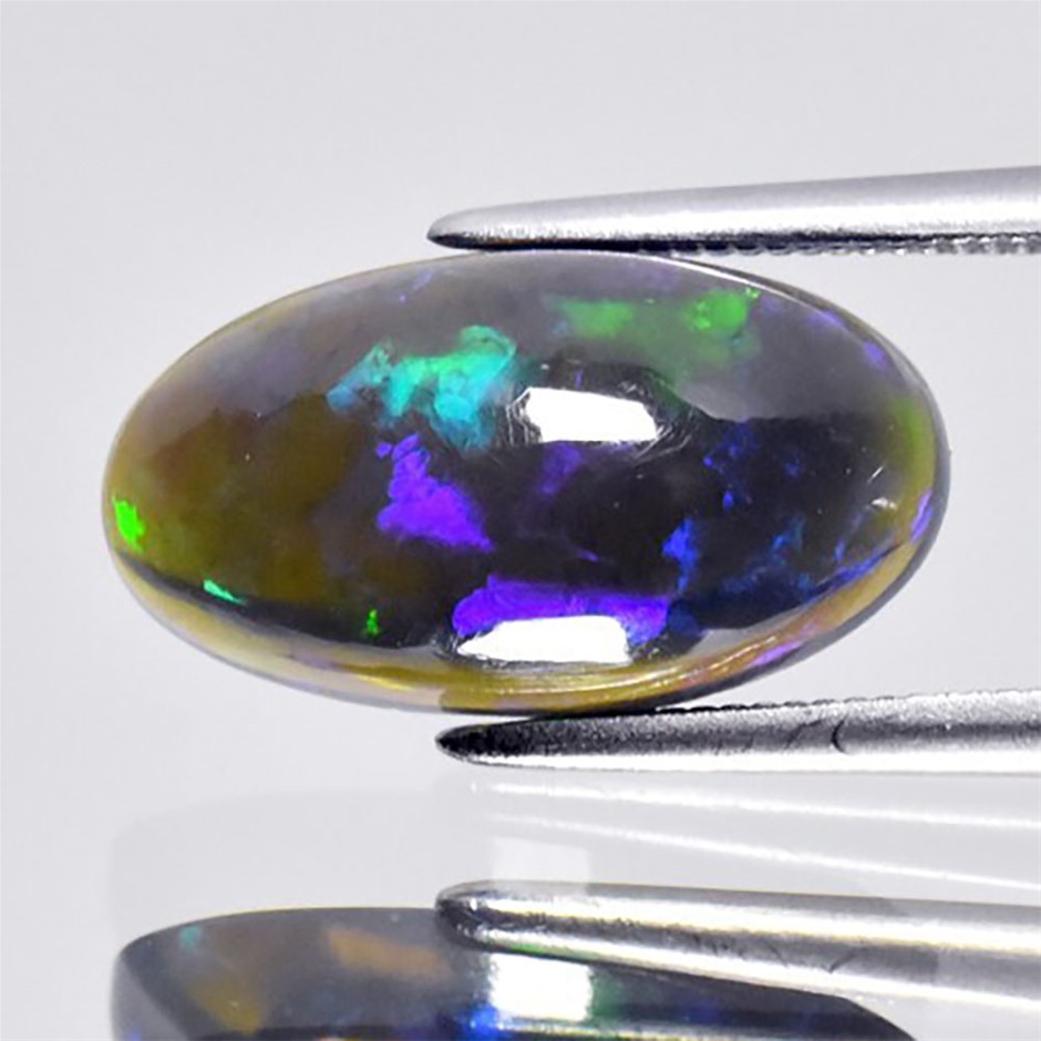 2.62ct Oval Cabochon Cut Play Of Color Black Opal Gemstones - 1Pc