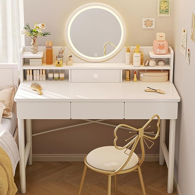 CHAOXINYI Makeup Table Vanity Desk With Mirror And Lights, 3 Color Lighting