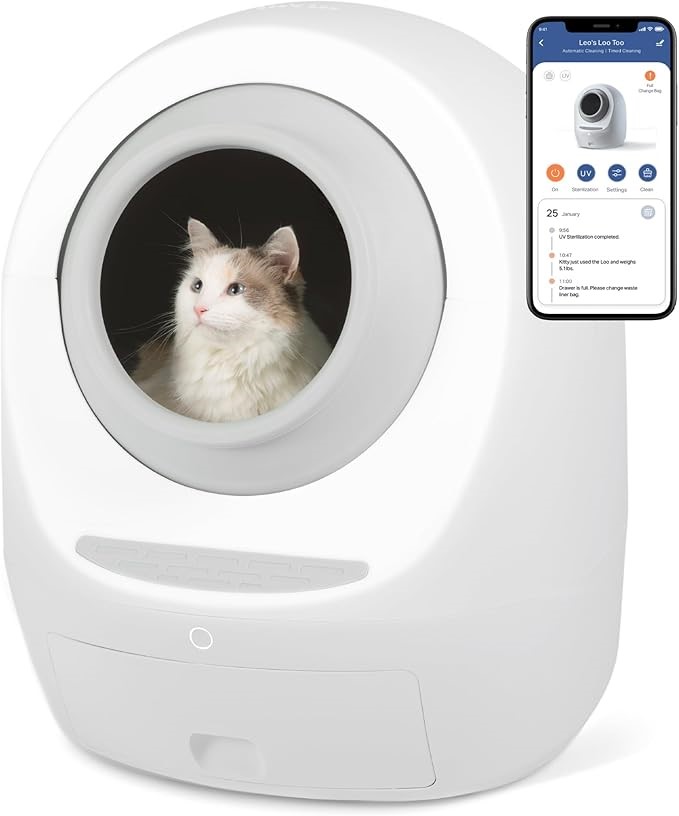 SMARTY PEAR Leo's Loo Too Automatic Self Cleaning Cat Litter Box, Leo Grey.