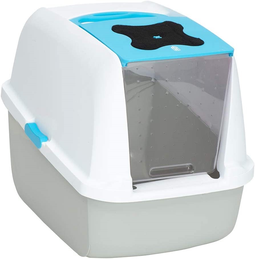 CATIT Hooded Cat Litter Box, Blue/White. NB: Not Boxed, Dusty From Storage