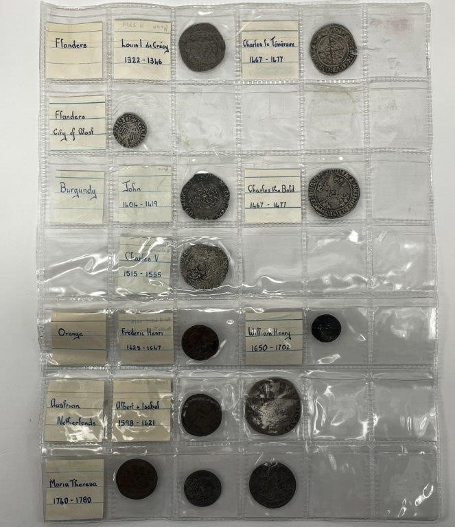 13 x Asst Spanish, Netherland, Burgundy silver coins, C: 1322-