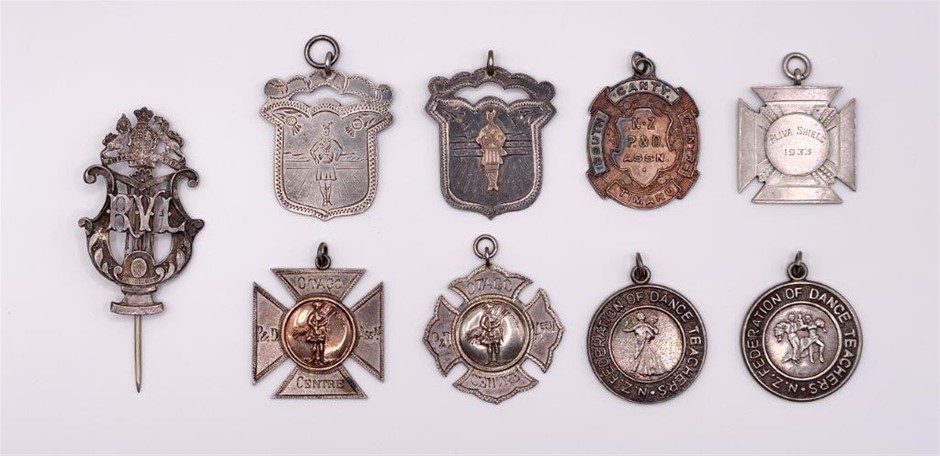 9 x NZ Piping & Dancing Fob Medals - Fed. of Dance Teachers & others