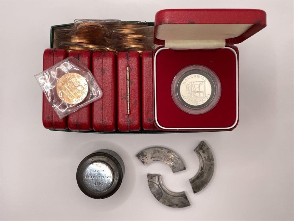 Approx. 35 x Silver and Bronze British Half pennies and British dies