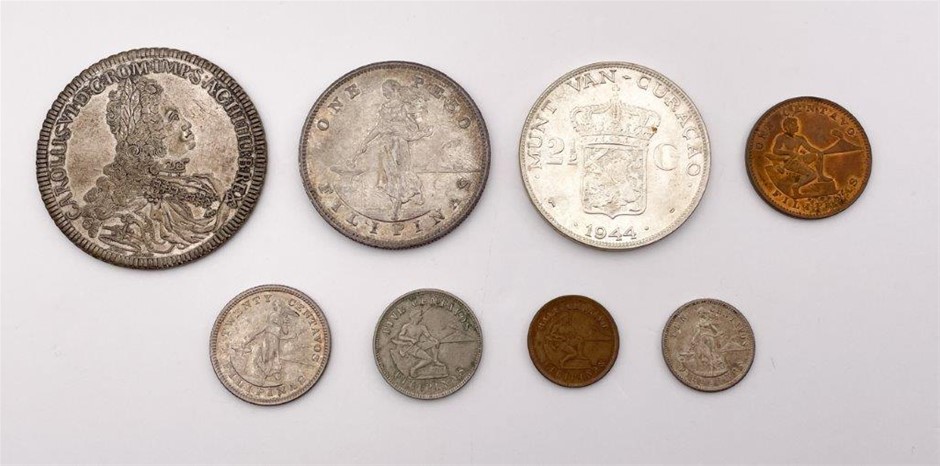 8 x Asstd World coins from Philippines, Curacao and Austria, C:1721