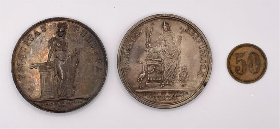 3 x EU Historical - Swiss Commem. Medals & a German Canteen Token