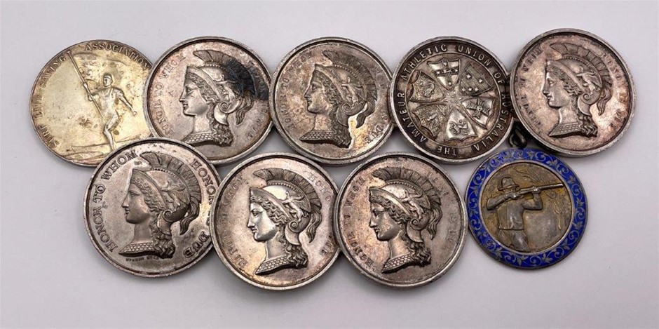 9 x Asst AU incl VAAA, State surf and shooting Medals, C: 1927-1977