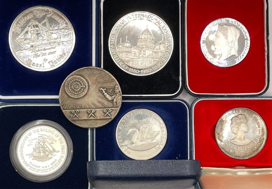7 x Asst AU Medallions, incl Darts, First fleet, exhibition and Jubilee