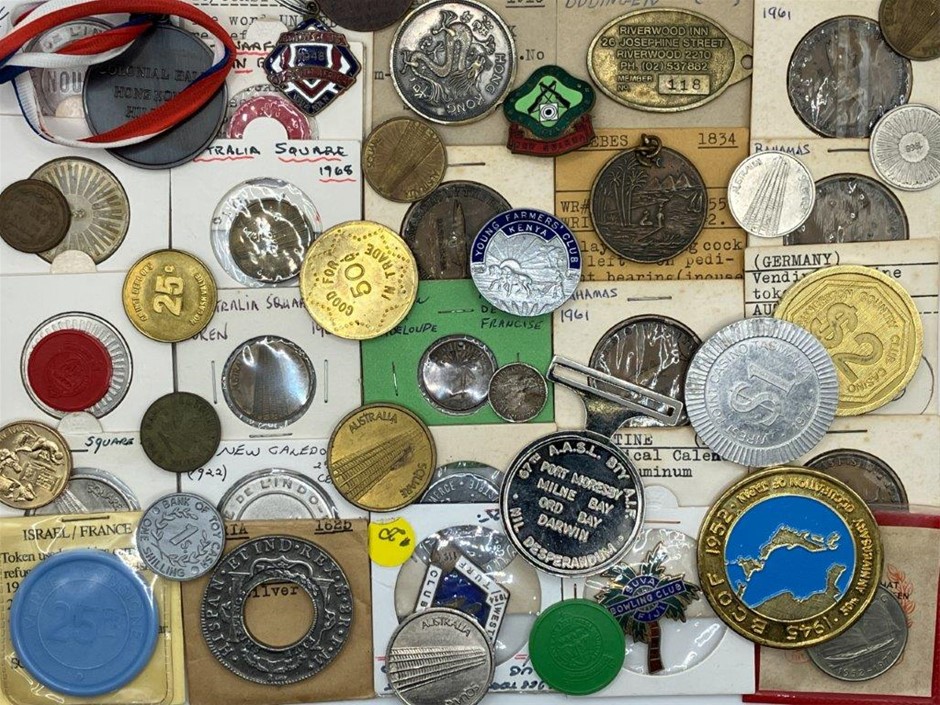 Approx. x53 Asstd World Tokens & Checks - HK, AU, IN, SA, FJ & others