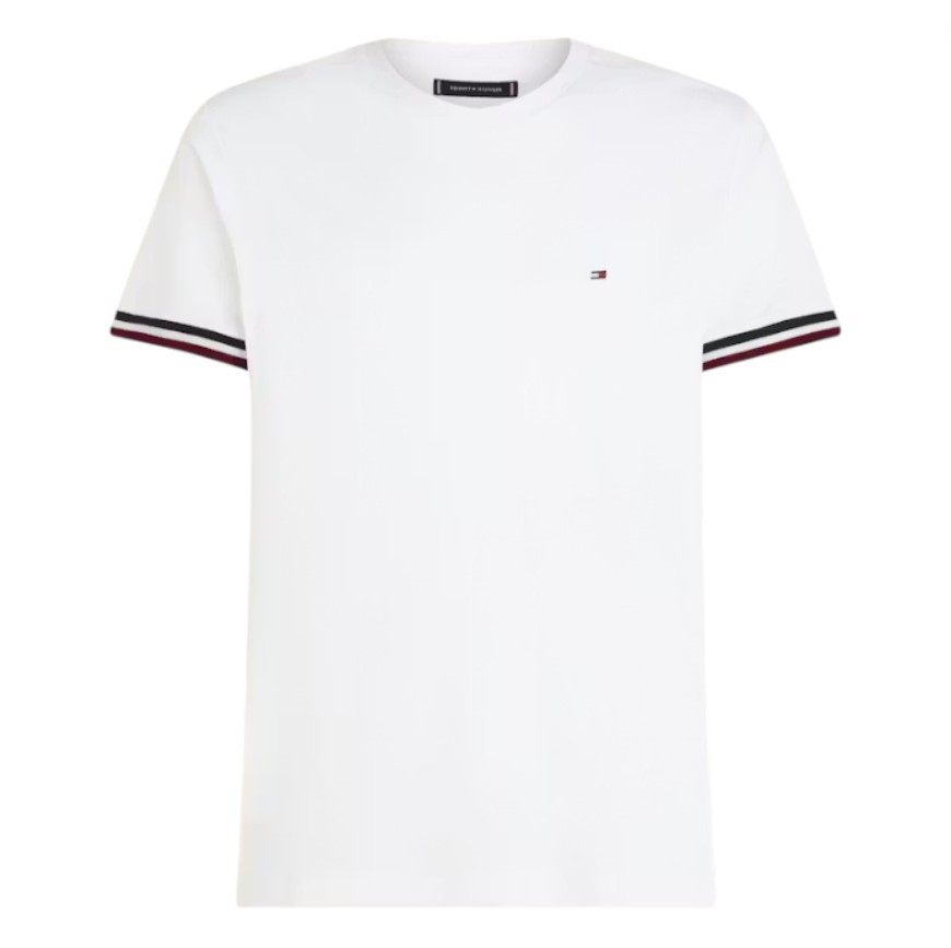 TOMMY HILFIGER Global Stripe Cuff Pique Tee, Size L, White (YBR), MW0MW3645