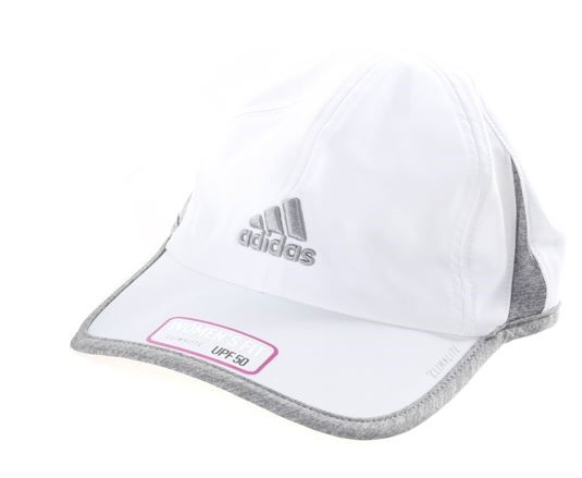 ADIDAS Women's Fit Climalite UPF50 Cap, White/Grey Trim.