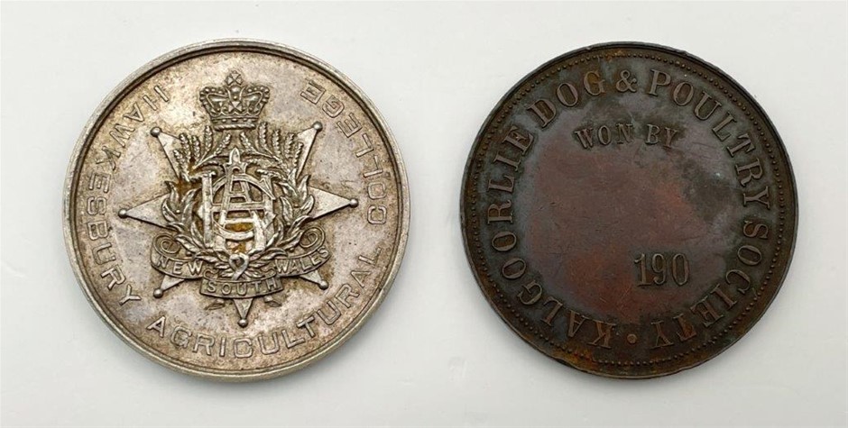 2 x AU Historical Medals- HAC 1924 & Kalgoorlie Dog & Poultry Soc.1900