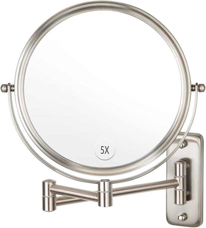 ALHAKIN Wall Mounted Makeup Mirror - 5X Magnification 8'' Two-Sided Swivel