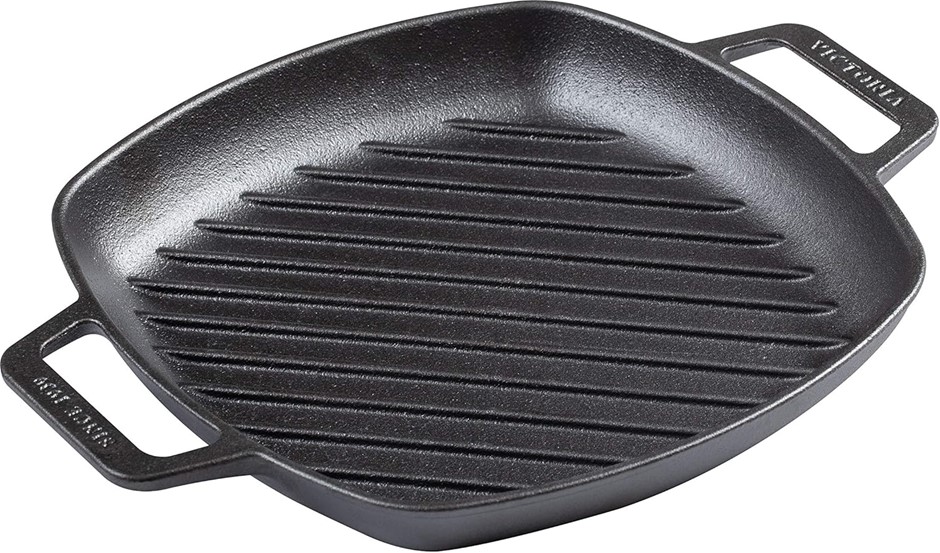 VICTORIA Cast Iron Square Grill Pan with Double Loop Handles, Made in Colom