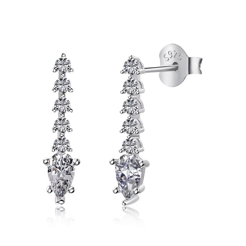 Pear 925 Sterling Silver Simulated Diamonds Drop Earrings