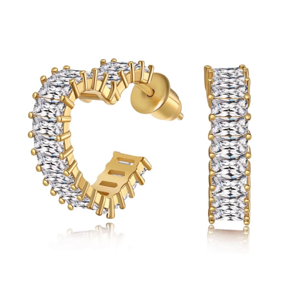 Heart Simulated Diamonds Gold Filled 925 Silver Hoop Earrings