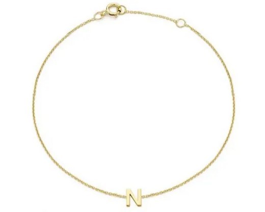 9K Yellow Gold MINI INITIAL 'N' Bracelet 15.5-19cm