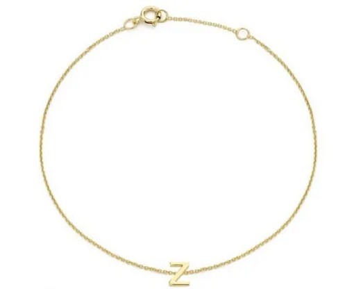 9K Yellow Gold MINI INITIAL 'Z' Bracelet 15.5-19cm