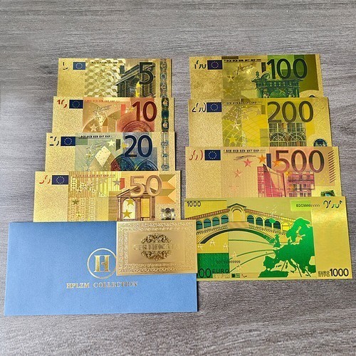 8pcs/Envelope 5 10 20 50 100 200 500 1000 Euro Gold Foil Plastic Banknotes