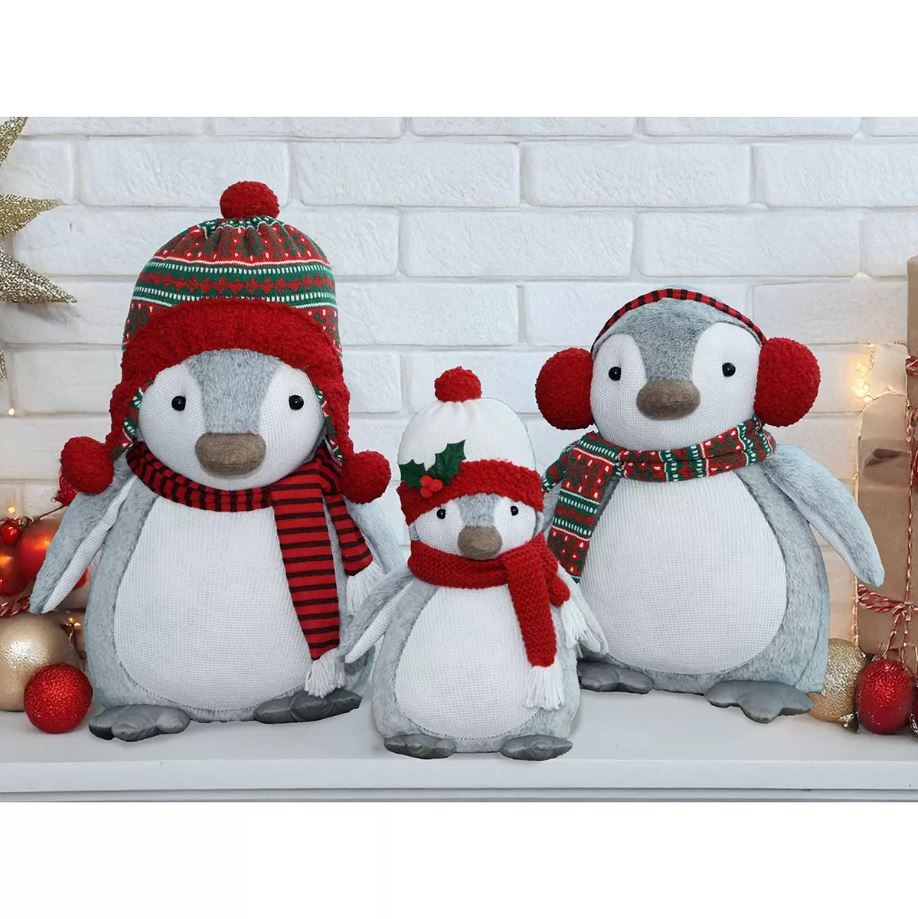 Set of 3pc Plush Holiday Penguins. N.B: Damaged packaging & large plush has