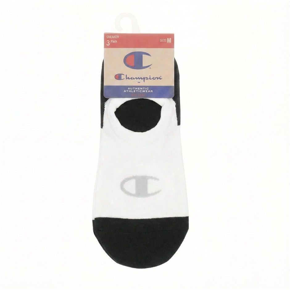 CHAMPION C Logo Sneaker Socks, Pack 04 (3 Pack), Medium, Black/Blue/White