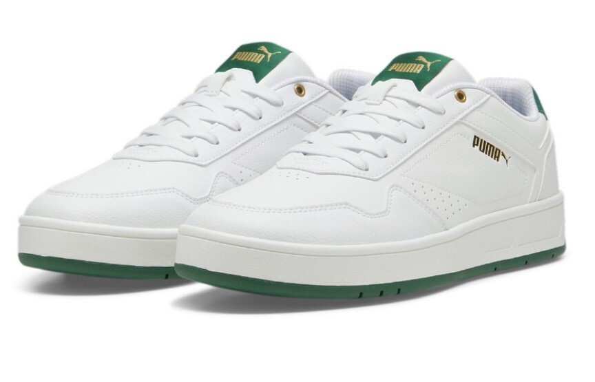 PUMA Men's Court Classic Shoes, Size US11, White/Green/Gold (03), 208078.