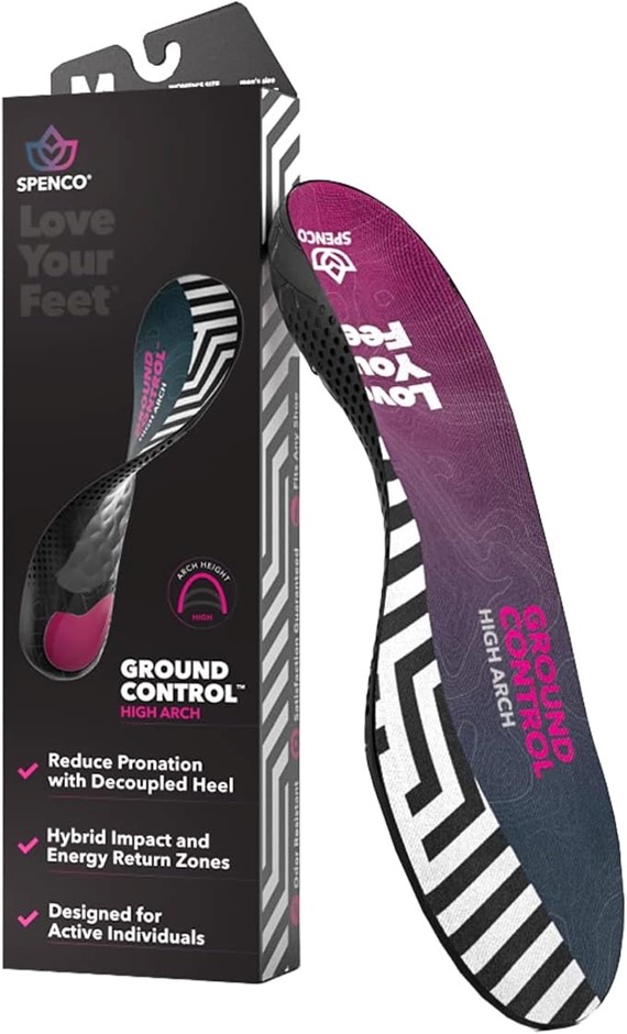 2 Pairs x SPENCO Ground Control High Arch Insoles, Size L (US w11-12/m10-11