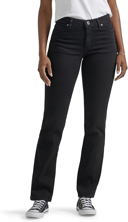 LEE Women's Relaxed Straight Mid Rise Jean, Size 10 Long, Black Onyx, 10305