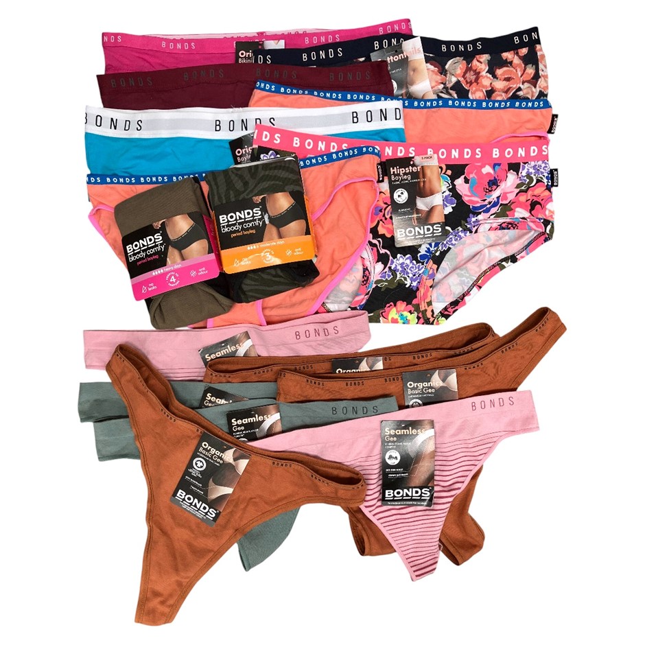16 x Assorted BONDS Women's Underwears. Size 12. Assorted Styles/Colours. C