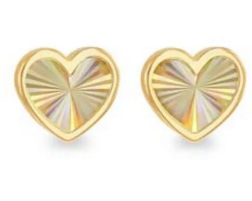 9K Yellow Gold RAINBOW HEART STUD EARRINGS