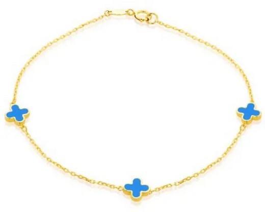 9K Yellow Gold TURQUOISE PETAL Bracelet 19cm