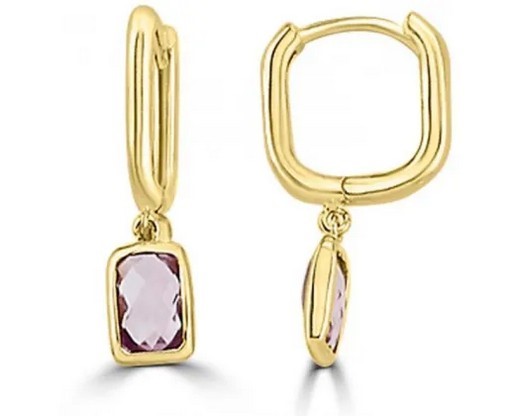 9K Yellow Gold FACETED AMETHYST HUGGIE EARRINGS