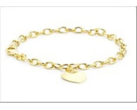 9K Yellow Gold OVAL BELCHER & HEART TAG Bracelet 18cm